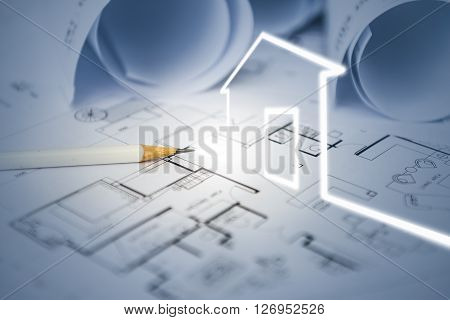 Concept Of Dream House Draw By Designer With Construction Drawing