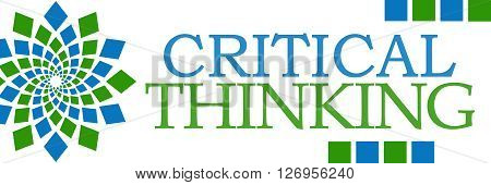 Critical Thinking text written over green blue background.