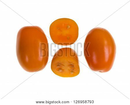 Perino gold tomatoes on a white background
