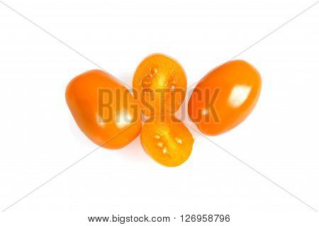 Perino gold tomatoes on a white background