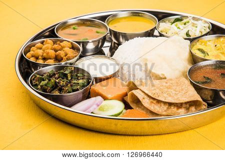 Group of Indian Food or Indian Thali, south indian thali, south indian compleat meal, south indian complete lunch, indian food thali