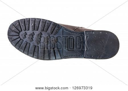 a man's leather fashion boot sole bottom isolated over a white background
