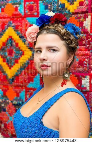 portrait of a girl in the image of Frida Kahlo
