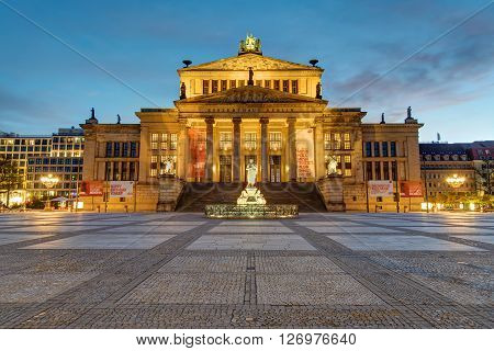 BERLIN, GERMANY - APRIL 17, 2016 - The Konzerthaus at the Gendarmenmarkt in Berlin at dawn