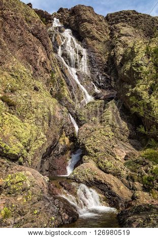 Cascade de l'Ondella waterfall in the mountains above Asco in Corsica