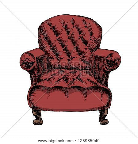 Old styled vintage armchair isolated on white background. Hand drawn vector stock illustration