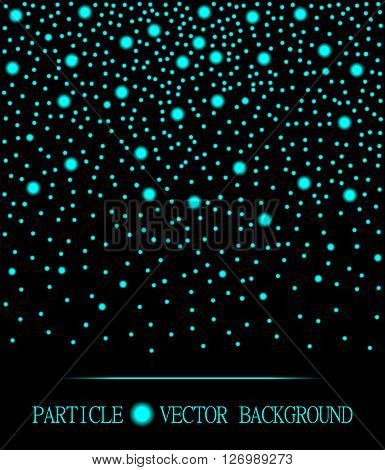 Abstract Cyan Falling Light Cyan Particles Black Background. Atomic Explosion Technology Design. Sty
