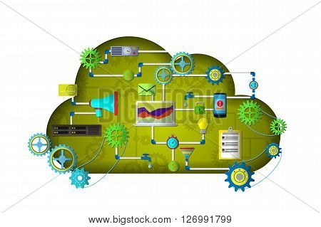 Cloud Services. Management Digital Marketing Srartup. Web And Application Development Banner With Ic