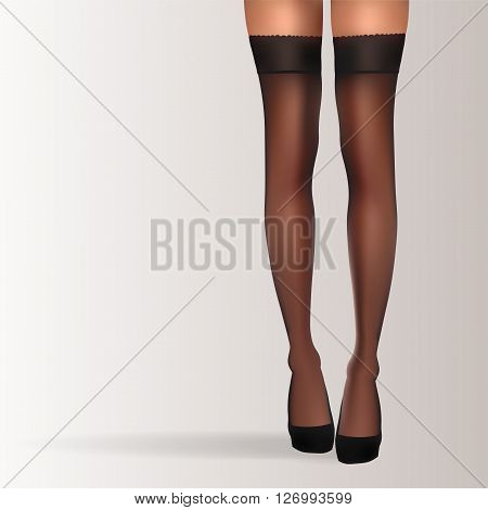 Realistic Vector Sexy Stockings. Woman Legs. Vector Illustration.