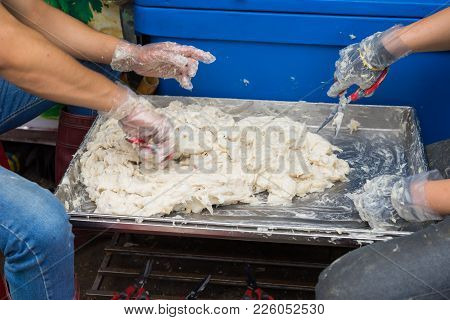 Processing To Make Grilled Chopped Cuttlefish, Cha Muc In Vietnamese, The Famous Food In Ha Long, Vi