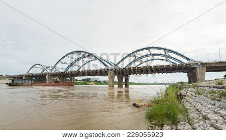 Dong Tru Bridge Crossing Red River In Hanoi, Vietnam