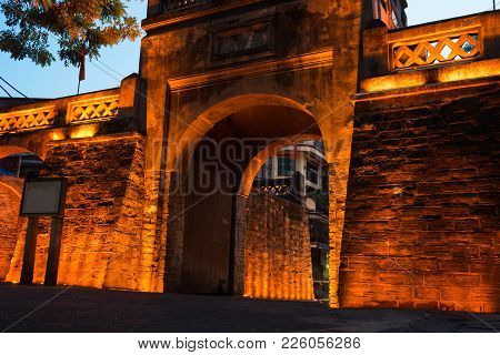 Closeup O Quan Chuong City Gate, The Only Gate Remaining Of Thang Long Citadel In Hanoi