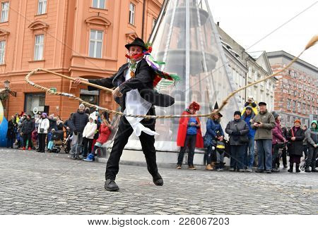 Ljubljana, Slovenia - February 10, 2018 - Traditional Carnival On Shrove Saturday And Person With Bi