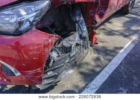 Left Front Side Of The Car Damaged By Car Accident