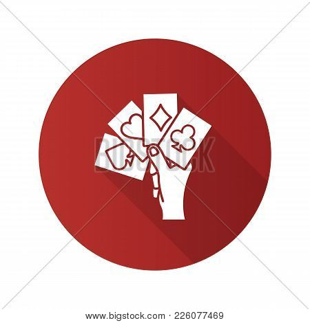 Hand Holding Four Aces Flat Design Long Shadow Glyph Icon. Playing Cards. Poker. Kare. Vector Silhou