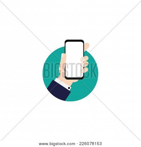 Hand Holdind Smartphone Icon, Flat Design Vector