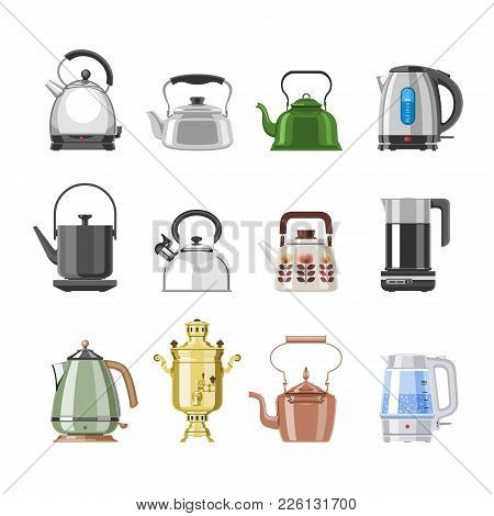 Teapot And Kettle Vector Teakettle To Drink Tea On Teatime And Boiled Coffee Beverage In Electric Bo