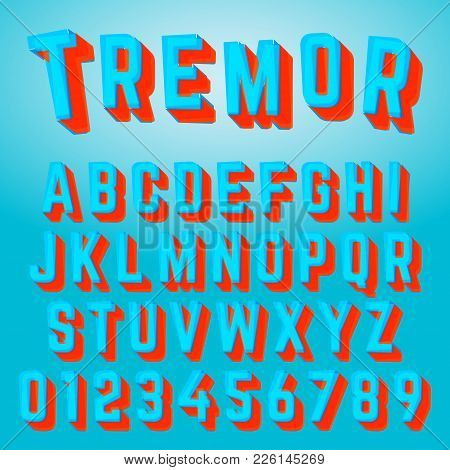 Alphabet Font Template. Set Of Letters And Numbers Tremor Design. Vector Illustration.