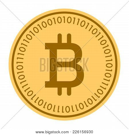 Golden Coin With Bitcoin Sign. Money And Finance Symbol Cryptocurrency. Vector Illustration Isolated