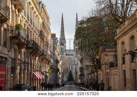 Bordeaux, France - December 27, 2017: Bordeaux Cathedral (cathedrale Saint Andre) Seen From Vital St