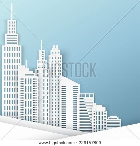 White Paper Skyscrapers. Achitectural Building In Panoramic View. Modern City Skyline Building Indus