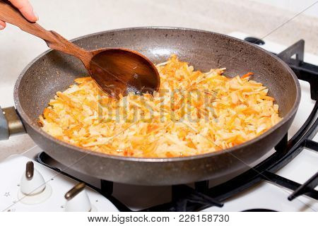Close Up Roasted Carrot And Cabbage For Borscht, Vegetable Soup