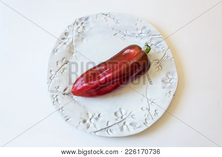 Big Red Ripe Capsicum Annuum Cubanelle Pepper, Cuban Pepper, Italian Frying Pepper, On Bright White 