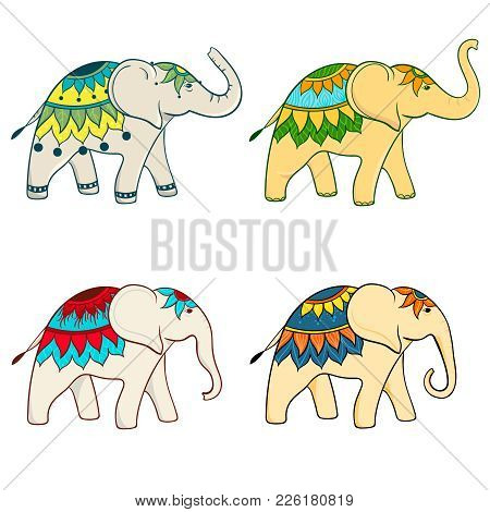 Four Elephants In Various Poses And Patterns