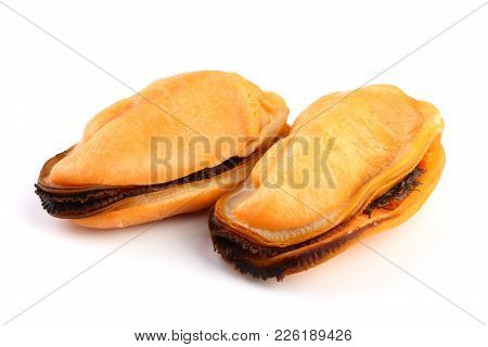 Two Mussel Without Shell Isolated On White Background.