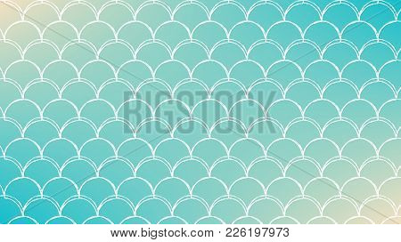 Fish Scale On Trendy Gradient Background. Horizontal Backdrop With Fish Scale Ornament. Bright Color