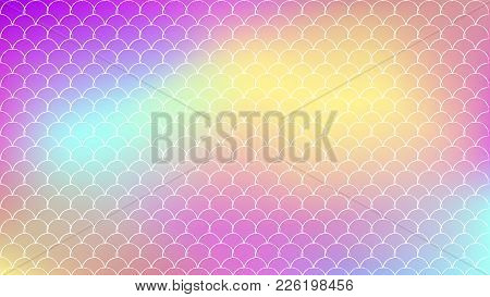 Mermaid Scale On Trendy Gradient Background. Horizontal Backdrop With Mermaid Scale Ornament. Bright