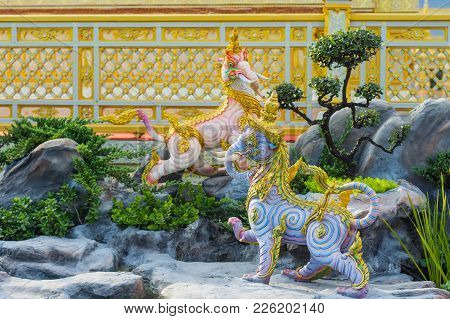 Bangkok, Thailand - December 25, 2017: Elephant Sculpture, The Animal In Thai Literature Himmapan To