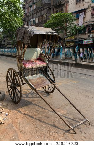Kolkata, India - April 4, 2017: Vintage hand pull cart or Hand pull rikshaw of Kolkata, India