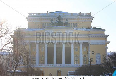 Alexandrinsky Theatre Building In Saint-petersburg, Russia. Russian State Pushkin Academy Drama Thea
