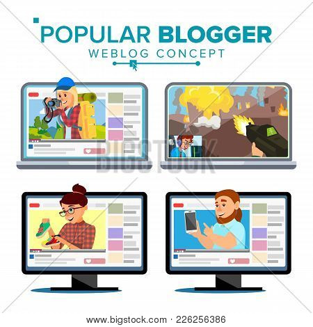 Video Streamer Set Vector. Personal Weblog Channel. Blogosphere Online. Popular Videobloggers. Isola