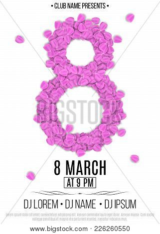 Template For Party On March 8. Invitation Card To The Night Club. Figure 8 Of The Purpe Tulip Petals