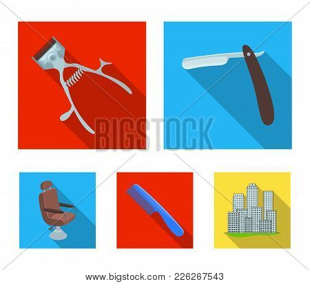 A Razor, A Mechanical Hair Clipper, An Armchair And Other Equipment For A Hairdresser.barbershop Set