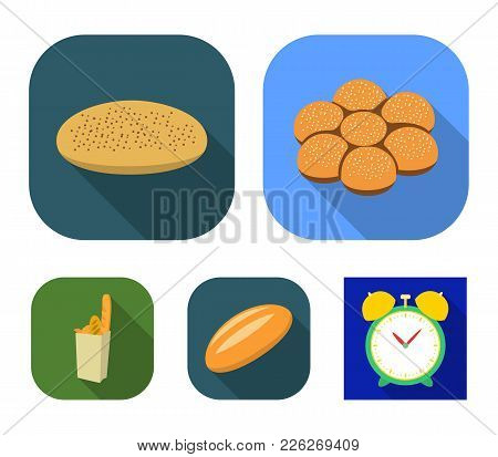 A Package With Bread, A Pizza Batch, A Loaf, A Bun.bread Set Collection Icons In Flat Style Vector S