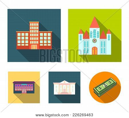 Church, Hospital, Cafe, Museum.building Set Collection Icons In Flat Style Vector Symbol Stock Illus