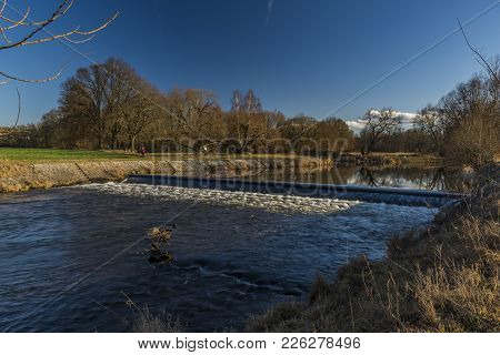 Malse River Near Ceske Budejovice City In Sunny Winter Day