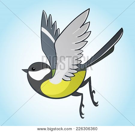 Flying Big Titmouse, Simple Hand Drawn Vector Illustration