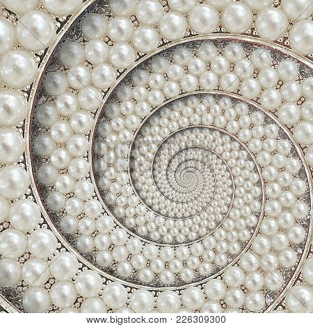 Pearls And Diamonds Jewels Abstract Spiral Background Pattern Fractal. Pearls Background, Repetitive