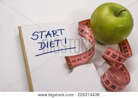 The Notepad With Diet Plan List Text. Diet Plan Healthy Eating, Dieting, Slimming And Weigh Loss Con