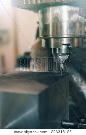 Metal Drilling Closeup. Metal Workshop. Metal Workshop.
