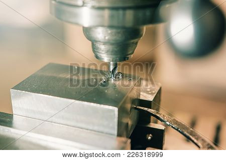 Metal Drilling Closeup. Metal Workshop. Metal Workshop.
