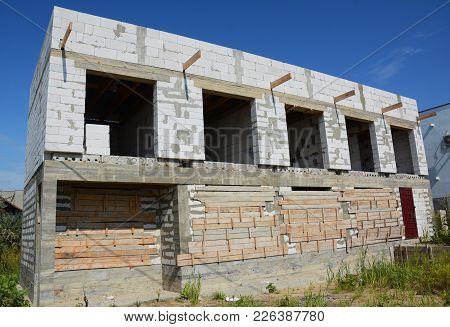 Unfinished House Construction With Autoclaved Aerated Concrete (aac), Also Known As Autoclaved Cellu
