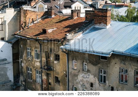 Old Ramshackled Roofs Of Houses Of Lviv, Ukraine.