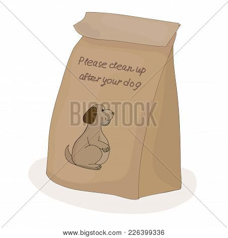 Please Clean Up After Your Pet. Paper Package For Turd. Vector Dog