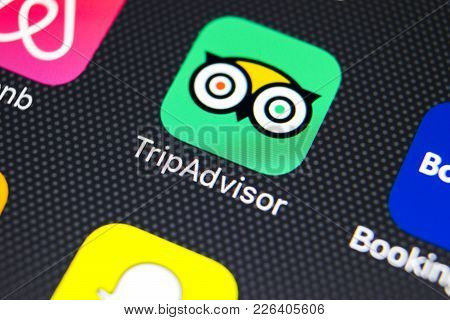 Sankt-petersburg, Russia, February 9, 2018: Tripadvisor Application Icon On Apple Iphone X Screen Cl