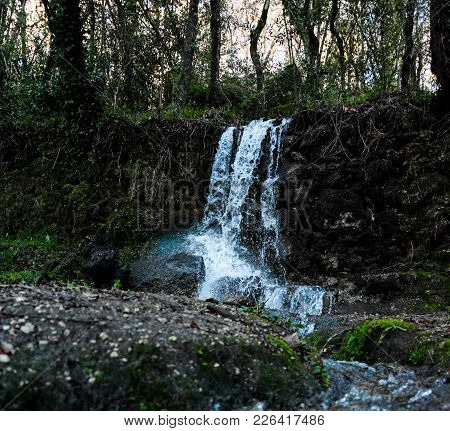 Waterfall In The Woods, Creating A Tiny Stream, Taken In The Morning, Gerês, Portugal